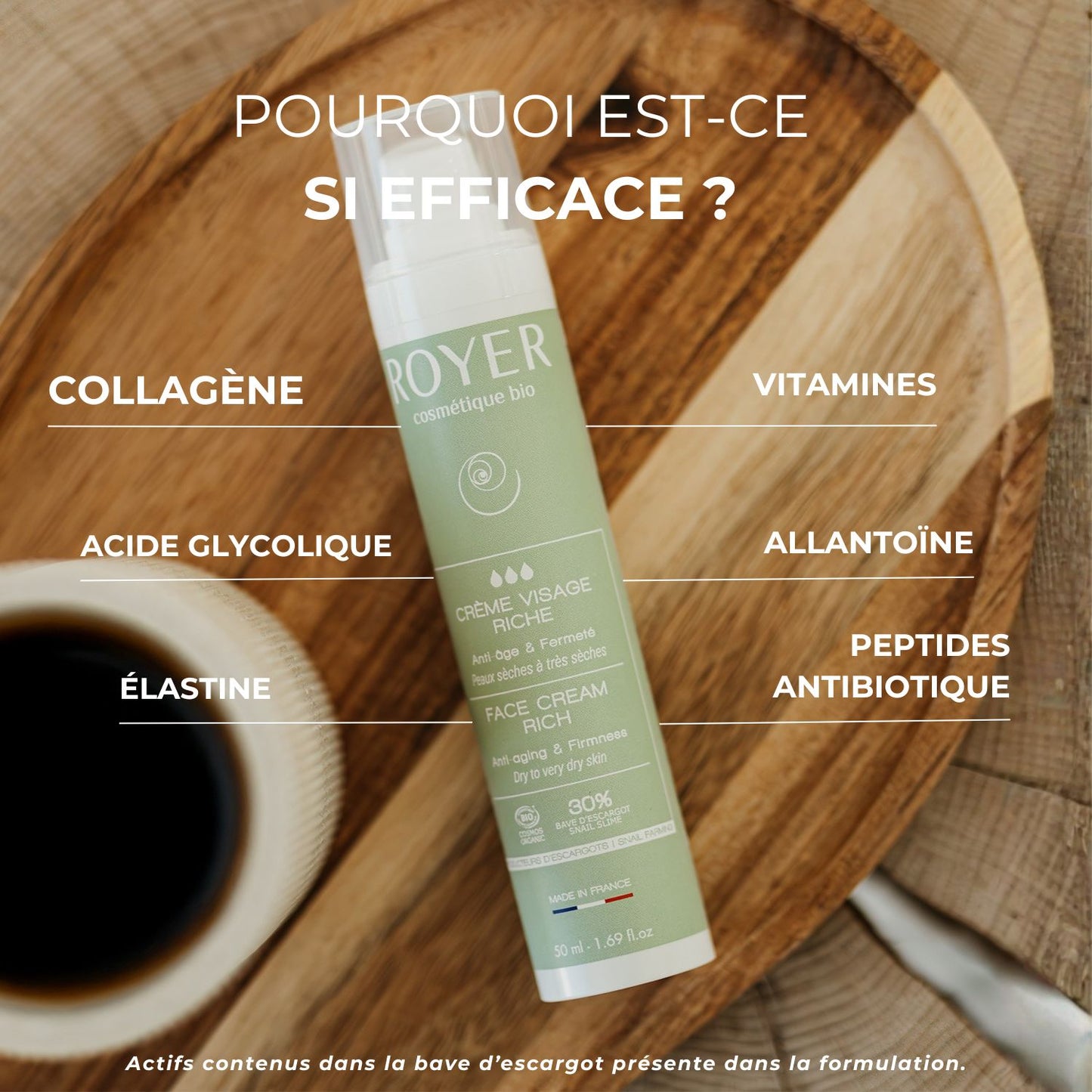 Crème visage riche bio et nourrissante à la bave d'escargot