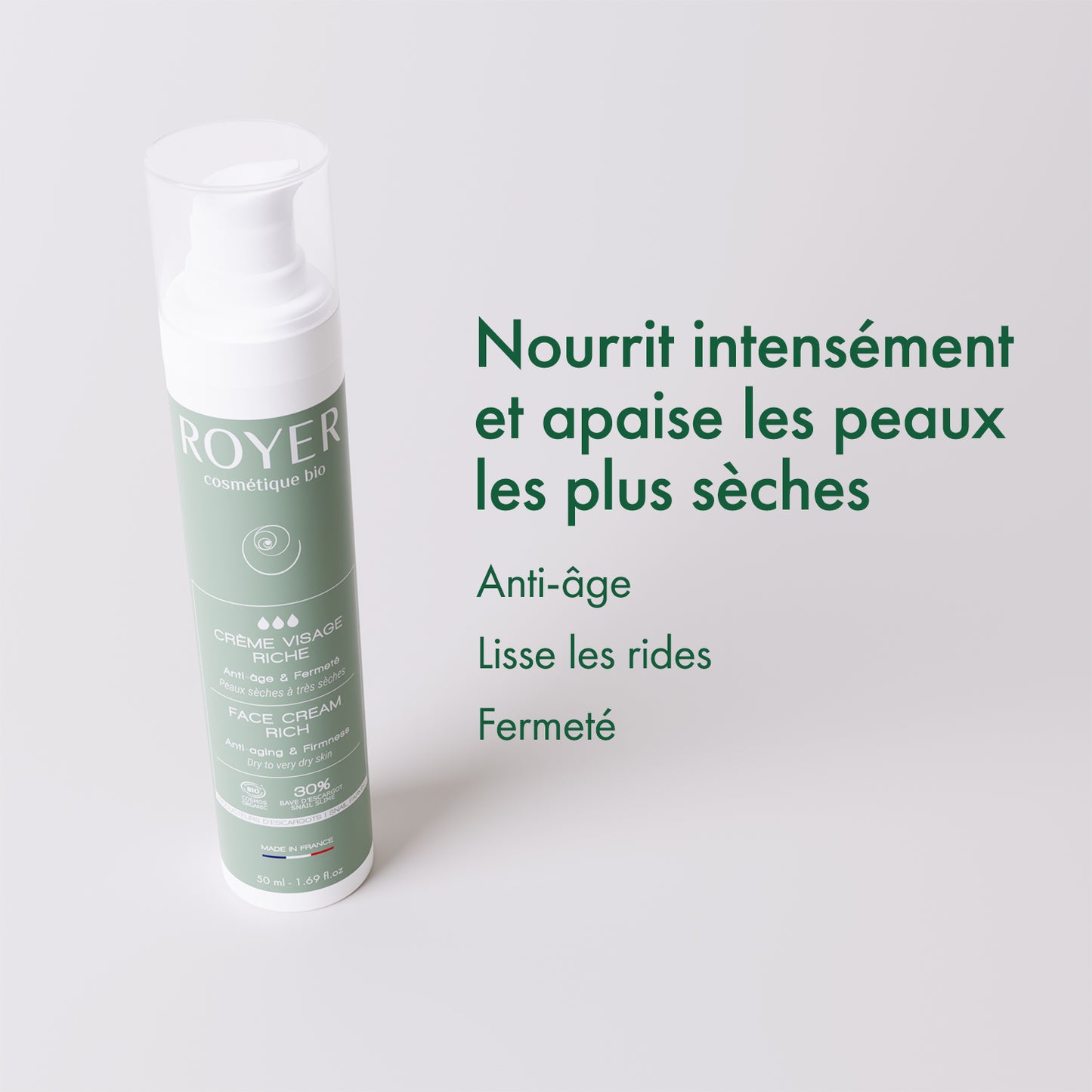 Crème visage riche bio et nourrissante à la bave d'escargot