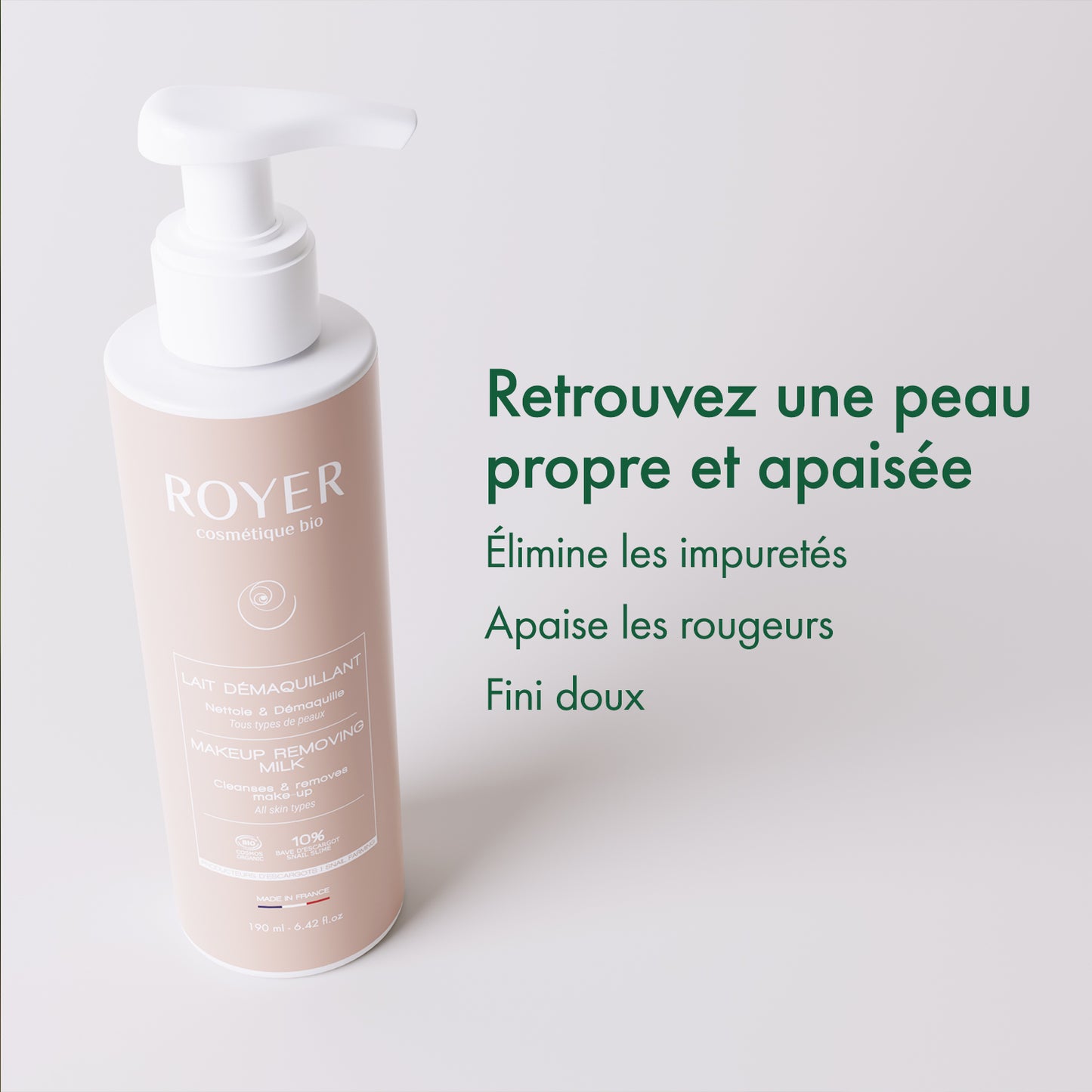 Lait démaquillant bio à la bave d'escargot